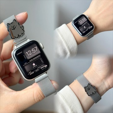 線條小狗 磁吸不鏽鋼錶帶 米蘭尼斯 適用於Apple watch 10 9 8 7 6 SE 45 46mm 蘋果手錶帶