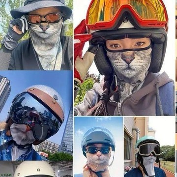 精品特優創意個性騎行防晒防風絲巾搞笑動物貓咪狗狗騎行面罩夏季防晒機車紫外線護頸防晒騎行面巾