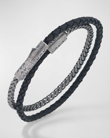 Men's Lash Double Wrap Leather Franco Chain Combo Bracelet with Trigger Clasp