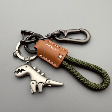 鑰匙圈結實耐用金屬恐龍可愛卡通鑰匙扣精緻女生汽車鑰匙鏈皮繩鑰匙圈書包吊飾 10206