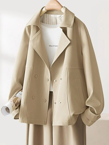 卡其色短款風衣女款2025年開春新款爆款小個子超火減齡外套春秋季鑫弘-素時衣櫥