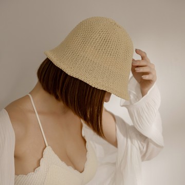 無印風編織鐘型帽-杏【KT27352】