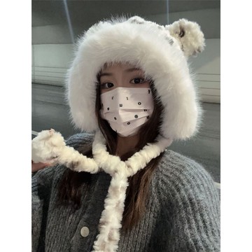 免運🔥秋冬季毛絨繫帶毛線帽子女加厚保暖防寒雷鋒帽韓版百搭護耳針織帽 加厚 毛線帽 針織帽 冷帽 毛帽 漁夫帽 保暖帽