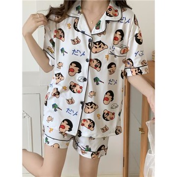 睡衣女夏季純棉短袖蠟筆小新可愛日系網紅ins家居服開衫短褲套裝