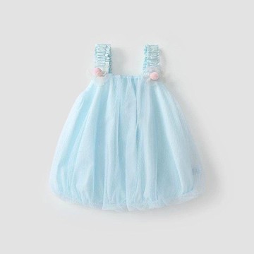 mori🎀mori1歲女寶寶吊帶連衣裙夏季薄款生日週歲禮服女童藍色公主裙網紗裙
