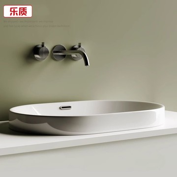 台灣公司貨 免運 樂質半嵌入式家用橢圓臺中臺盆洗臉洗手盆陶瓷智潔釉面陽臺衛生間 快速發貨