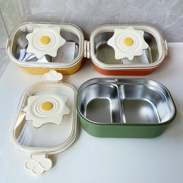 304不銹鋼飯盒上班族保溫便當盒顏值午餐盒學生分格餐具可愛餐盤