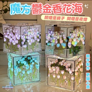 鏡面魔方鬱金香小夜燈 30朵花 鏡子燈 手作材料包 創意女生禮物 交換禮物 跨年禮物 手工diy 魔方燈 夜燈 材料包