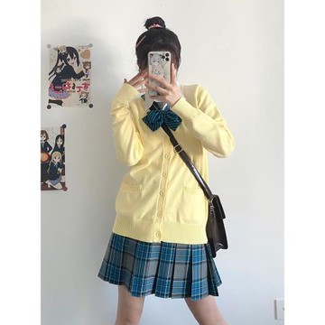 小雞黃毛衣JK開衫女學院風寬松校供感外套V領長袖外搭針織衫日系