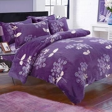 法蘭絨厚床包四件組 加大(6尺) 紫花 鋪棉法蘭絨被套 柔軟親膚
