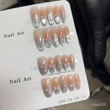 ➕最新設計款穿戴甲💅海鹽奶豹手繪愛心豹紋藍色貓眼高級氣質ins小衆學生手工穿戴美甲中橢圓穿戴甲 G618