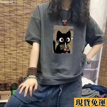 【台灣出貨】 S-3XL寬鬆上衣 大碼女裝 t恤女 拼接上衣 多巴胺穿搭 夏天短袖 複古設計女t 大學t 印花上衣 女生