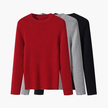 100%新疆長絨棉圓領打底毛衣女秋冬短款修身長袖全棉女士打底衫