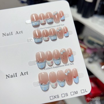 ➕最新設計款穿戴甲💅春日初見純手工穿戴甲短款裸粉法式美甲貼手繪小花清新可愛甲片短方穿戴甲 UUAW