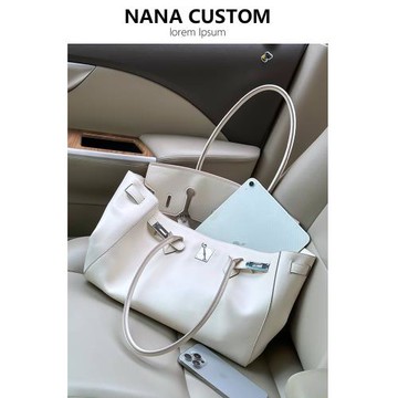 真皮大容量鉑金包女百搭腋下包高級感2025新款白色通勤單肩托特包