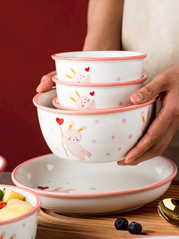 可愛少女心餐具碗盤套裝家用陶瓷飯碗沙拉湯碗韓版ins早餐菜盤碟