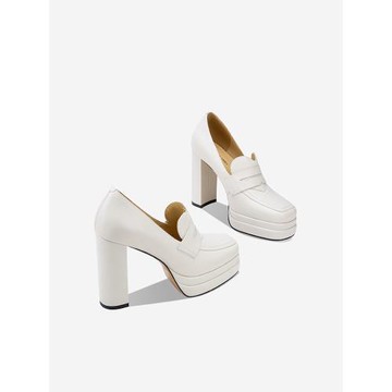 粗跟厚底單鞋女2025秋季新款方頭真皮一腳蹬氣質防水臺時尚高跟鞋