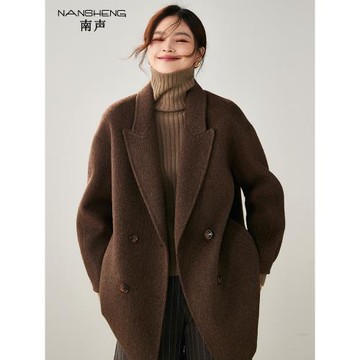 雙面羊絨大衣女2025秋冬新款西裝領中長款高端羊毛寬松毛呢外套厚