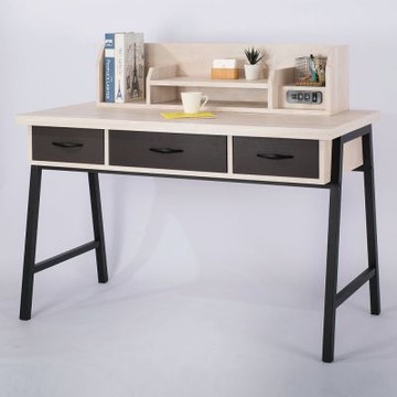 文創集 米雅麗雙色4尺三抽書架書桌組合(三色可選)-120x59x104cm免組