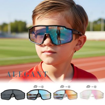 ALEGANT活力時尚7-15歲運動流線設計兒童專用輕量矽膠彈性太陽眼鏡│UV400偏光墨鏡│台灣品牌