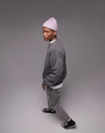 Topman oversized sweatshirt in washed black