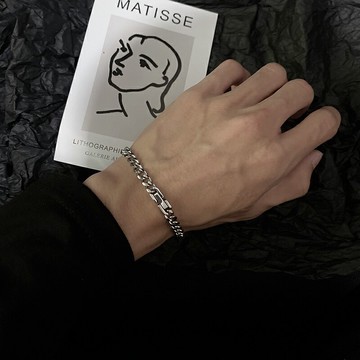 古巴手鏈男女純銀情侶一對歐美嘻哈潮個性簡約冷淡風手環小眾設計