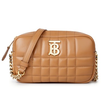 BURBERRY Lola TB衍縫小羊皮迷你鏈帶斜背包 相機包(楓棕色)083272-1｜GoBrand購名牌