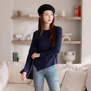 【秋冬新品】HS 斜切造型扭結上衣 藍色