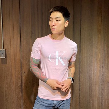 美國百分百【全新真品】Calvin Klein 圓領 T恤 CK 短袖 T-shirt 短T logo 淡粉紅 AN37
