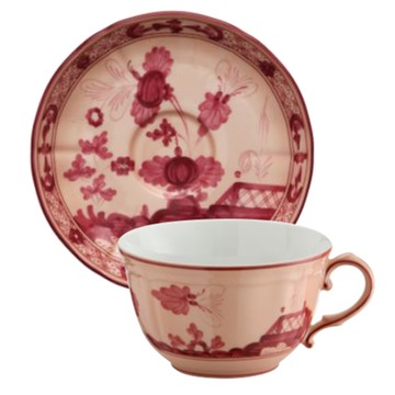 義大利 Richard Ginori 仿古花園系列 茶杯底盤組 紅色