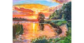 日落 2 繪畫原創藝術自然藝術品油畫紙板油畫