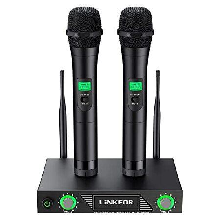 LiNKFOR Wireless Microphone, UHF Wireless Karaoke Microphone System, Professional Dual Cordless Microphone 196ft Transmission Range, Wireless Mic for