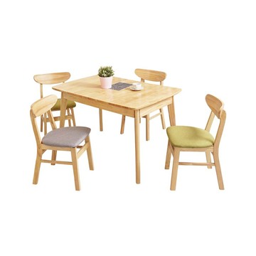 Homelike 喜家居實木可延伸餐桌椅組(一桌四椅)-四綠椅(2314-22)