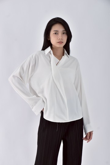 (XL) e h a n韓牌質感透膚白色長袖上衣