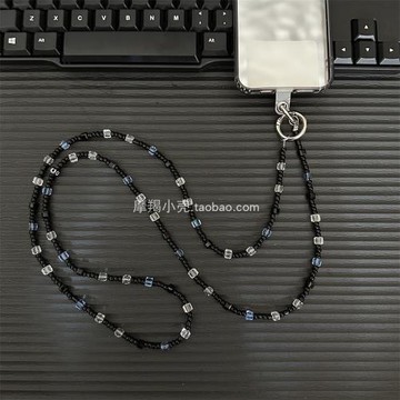 精致ins黑色方塊蝴蝶結水晶串珠鏈條斜挎手機相機掛繩斜背包掛鏈