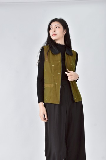 (L) 伊蕾iley秋冬絨毛無袖背心綠色上衣