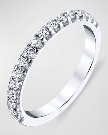 18K White Gold Halfway Comfort Fit Band with U Prong Set Round Cut Diamonds, 0.40ct