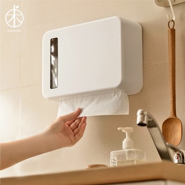 【青木傢】淨透擦手紙壁掛抽取盒🌱 擦手紙盒 浴室收納 抽取式 廚房紙巾盒 廚房收納 無印 白色 無痕安裝 不傷牆 免打孔