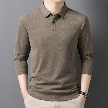 秋冬男裝簡約休閑純色爸爸裝長袖翻領t恤薄款打底polo衫外貿代發鑫弘-衣錦男裝