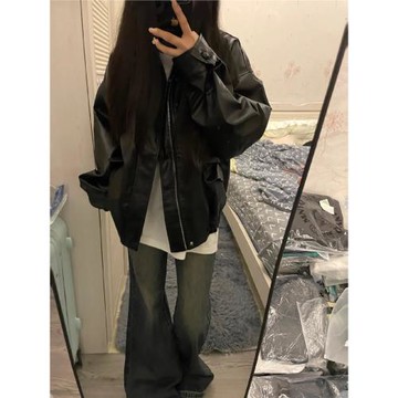 春秋季復古高級感休閑機車服皮衣