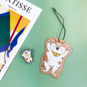 蛋定貓香片吊飾-松木