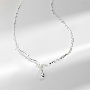 RJ New York 不規則波浪水滴極簡素雅韓風鎖骨項鍊(銀色)
