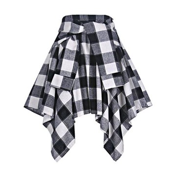 街舞風運動不規則半身裙蝴蝶結系帶綁帶A字短裙子格子松緊高腰女