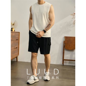 LUUD 純色簡約休閑背心夏季彈力運動坎肩百搭上衣小圓領無袖T恤衫