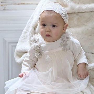 petit main 品牌旗艦店 花朵網紗長袖洋裝套裝【日本直接出貨】