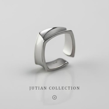 JUTIAN 純銀戒指高級感個性簡約幾何正方形光面質感開口女銀指環