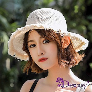Decoy 空靈少女 編織夏季防曬遮陽草帽漁夫帽 米