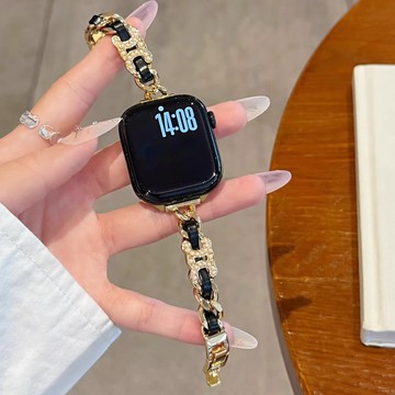 小香風雙C鑲嵌珍珠錶帶 適用Apple watch11錶帶 iwatch錶帶 全系列通用錶帶 當季錶帶