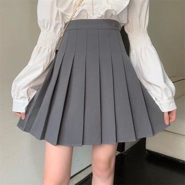 灰色百褶裙女秋季新款大碼a字半身裙高腰小個子學院風胖mm短裙子
