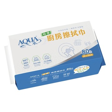 廚房清潔劑 【AQUA水】特厚抽取式廚房紙巾80抽(乾濕兩用、棉質柔軟)*24入